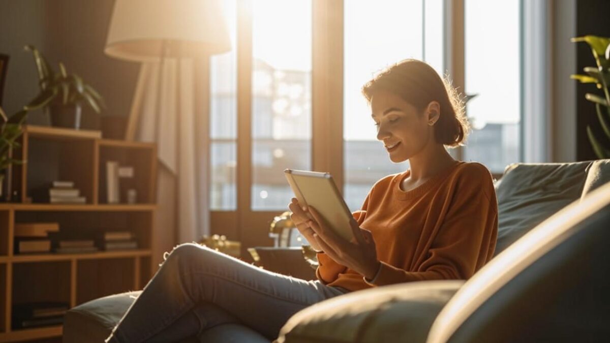 Femme qui lis un article sur tablette